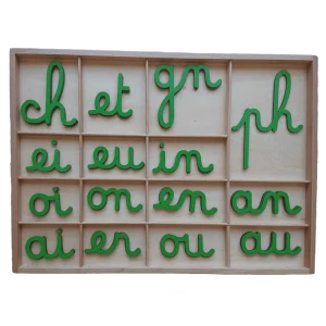 Digrammes mobiles cursifs Montessori avec boîte de rangement